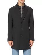 Płaszcze męskie - bugatti Męski płaszcz wełniany z wyposażeniem Flexcity Stretch, czarny, 58 - miniaturka - grafika 1