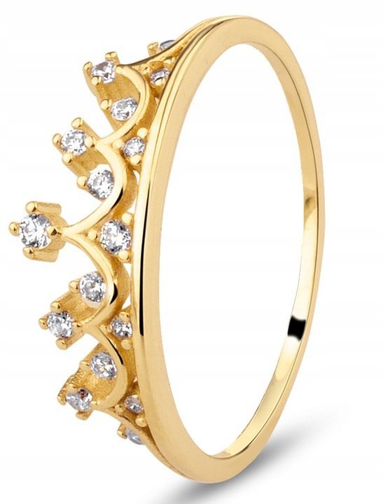 ZŁOTY WYJĄTKOWY PIERŚCIONEK KORONA DIADEM Z BIAŁYMI KAMIENIAMI 14KT 585