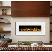 Kominki elektryczne - VENTE-UNIQUE Kominek elektryczny ścienny LALITA – 110 × 14 × 49 cm (dł. × szer. × wys.) – kolor biały - miniaturka - grafika 1