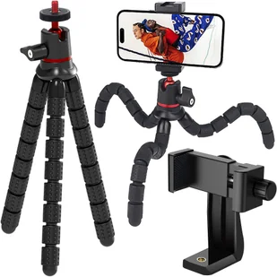Elastyczny statyw do zdjęć mini tripod giętki na aparat kamerę telefon 1/4" trójnóg Octopus czarny + uchwyt do telefonu - Statywy fotograficzne - miniaturka - grafika 1