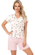 Piżamy damskie - Donna piżama damska z wiskozy w kwiaty Amaris 1/2, Kolor ecru-różowy, Rozmiar S, Donna - Intymna - miniaturka - grafika 1