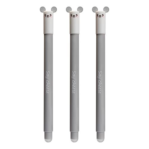 Eberhard Faber 599033 - Tinteroller ścieralna mysz, 3 długopisy Animal Erase it, długopis żelowy niebieski 0,7 mm