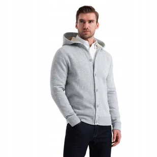 Męska dresowa bluza z kapturem guziki szary melanż OM-SSZP-0186 V2 roz. XXL - Bluzy męskie - miniaturka - grafika 1