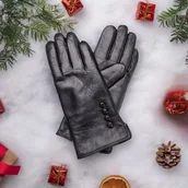 Rękawiczki - Damskie Rękawiczki skórzane ocieplane 'miś' RKW11B-S rozm.S - miniaturka - grafika 1