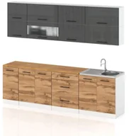 Meble kuchenne - Meble Kuchenne Komplet Kuchnia Robo Lux 2.6m Zestaw Szary Połysk Dąb Wotan - miniaturka - grafika 1