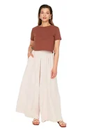 Spodnie damskie - Trendyol Damskie spodnie o normalnej talii z szerokimi nogawkami plus size, BEŻOWY, 70-Du?e Rozmiary - miniaturka - grafika 1