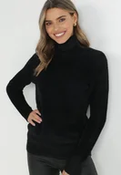 Swetry damskie - Czarny Golf Wełniany Długi Humie - miniaturka - grafika 1