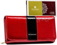 Portfele - Skórzany damskie portfel Peterson lakierowany na karty z RFID pojemna portmonetka czerwony - miniaturka - grafika 1