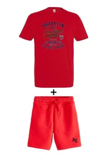AMERICAN COLLEGE USA Ensemble Lot 2 Pièces T Shirt et Short Enfants Garçons Filles, Zestaw 2-częściowy T-shirt + szorty Unisex Dzieci, Rouge, 12 Ans - Spodenki damskie - miniaturka - grafika 1