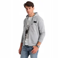 Bluzy męskie - Męska rozpinana bluza dresowa z kapturem szara V1 OM-SSZP-0140 XXL - miniaturka - grafika 1