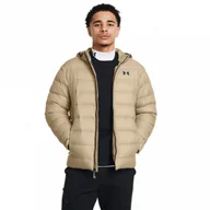 Kurtki męskie - Męska kurtka z puchem naturalnym Under Armour Legend Down Hooded Jacket - beżowa - miniaturka - grafika 1