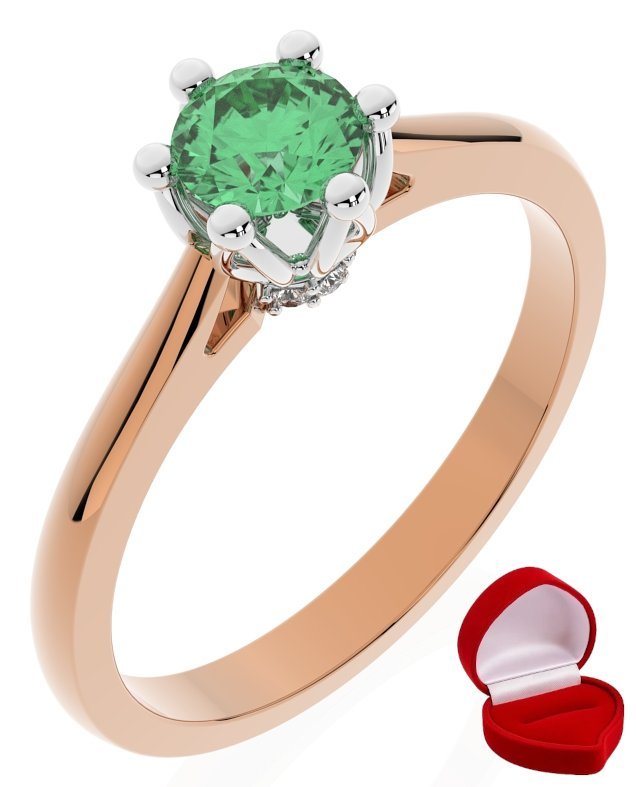 ZŁOTY PIERŚCIONEK ZARĘCZYNOWY 585 14k SZMARAGD 0,30 ct RÓŻOWE ZŁOTO R17