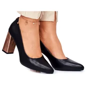 Czółenka - Czółenka Damskie Na Złotym Słupku Sergio Leone Czarne PB216 - miniaturka - grafika 1