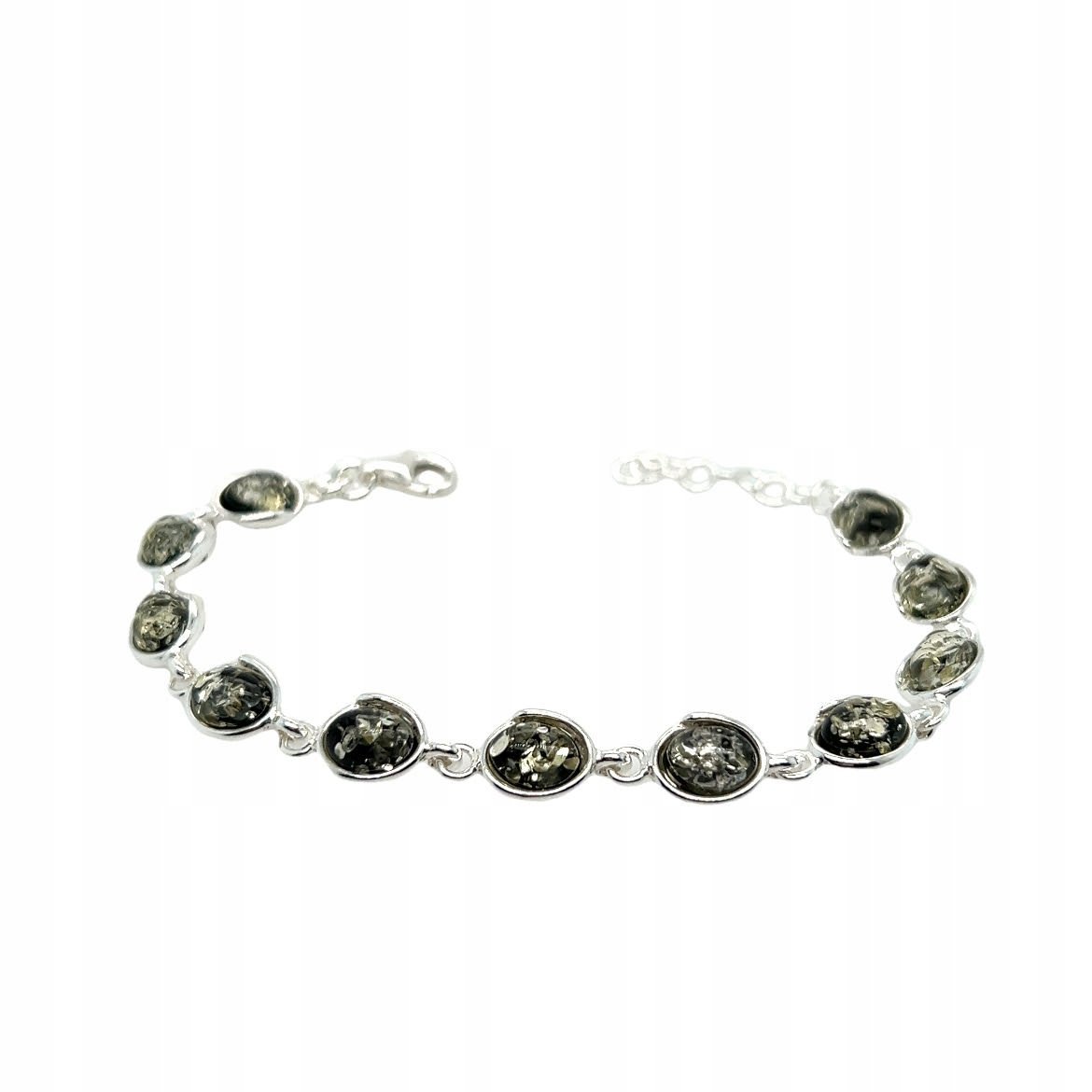 Bransoletka srebrna z bursztynem bałtyckim ZIELONYM SREBRO 925