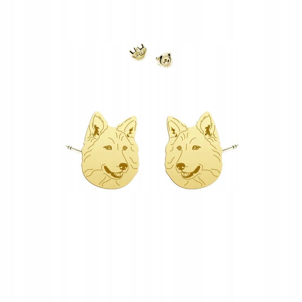 Kolczyki Złote z White Swiss Shepherd Dog 925 Kobieta DEDYKACJA GRATIS