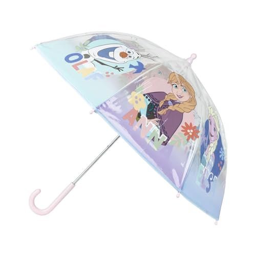Parasol bąbelkowy z Krainą Lodu - Ręczne otwieranie - Nadruk Elsy, Anny i Olafa - Wykonany w 100% z POE o strukturze z włókna szklanego - oryginalny produkt zaprojektowany w Hiszpanii, Niebieski