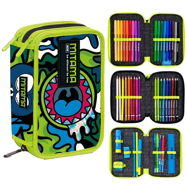 Piórnik Potrójny Z Wyposażeniem Fluo Monster 50-elementów Mitama