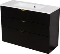 Szafki łazienkowe - Szafka łazienkowa czarna 100cm VICTA z umywalką - miniaturka - grafika 1