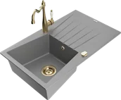 Zlewozmywaki z baterią - Mexen Cesar zlewozmywak granitowy 1-komorowy z ociekaczem i baterią kuchenną Carla, szary - 6514-71-670700-50 - miniaturka - grafika 1