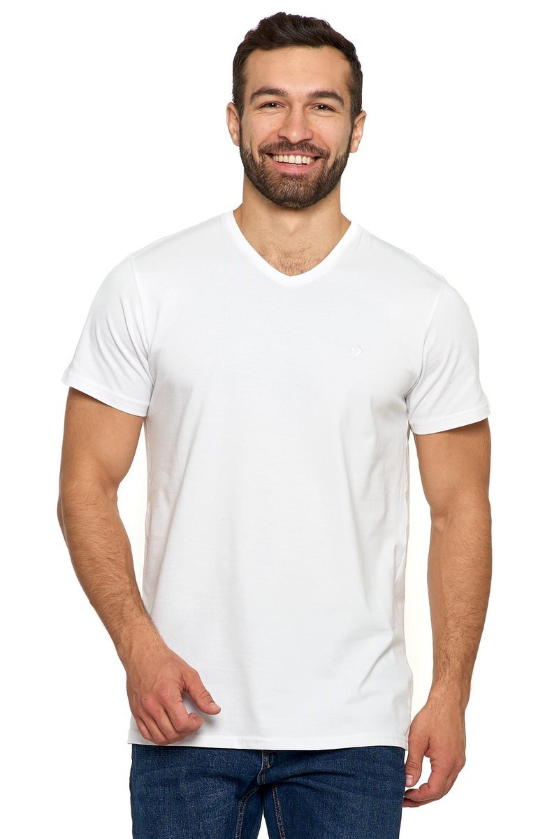 Koszulka t-shirt biały dekolt w serek męski bawełna czesana XXL Moraj