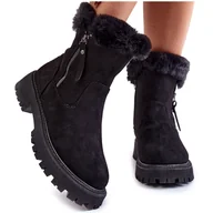 Botki damskie - Vinceza Zamszowe Botki Z Futerkiem Na Suwak Czarne Rezan - miniaturka - grafika 1