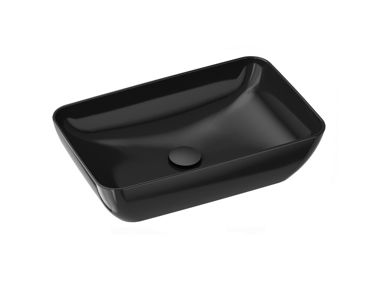 Ravak Prostokątna umywalka ceramiczna nablatowa Uni 500 R Slim cienkościenna czarny połysk 1szt