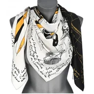 Apaszki i szaliki damskie - Chusta damska DUŻA 130x130 satynowa WZÓR GE-20 biało czarna - miniaturka - grafika 1