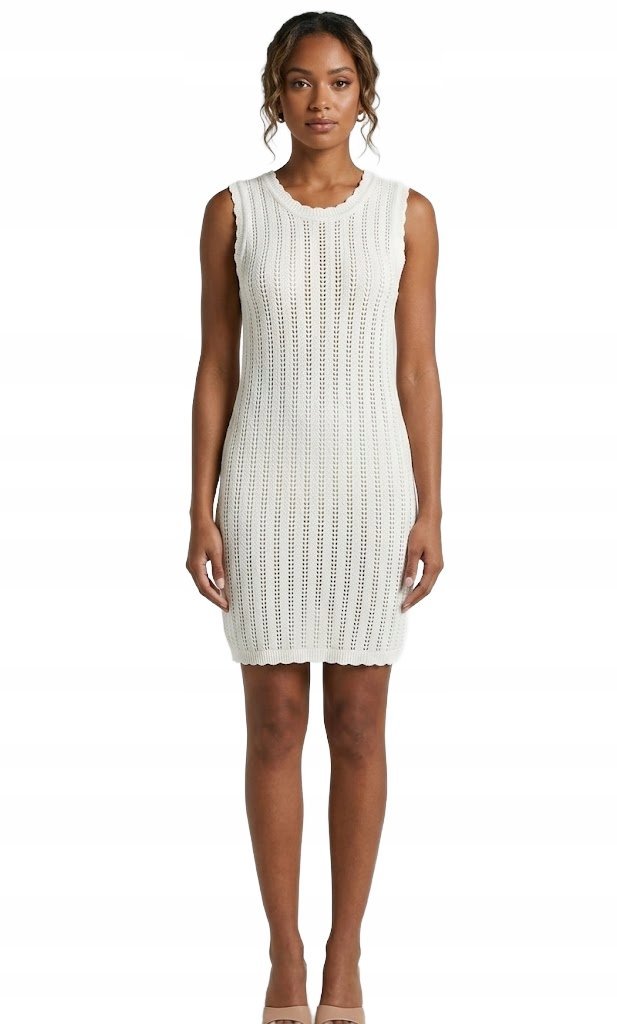 NOISY MAY KREMOWA AŻUROWA SUKIENKA BEZ RĘKAWÓW Z BAWEŁNĄ S OPA