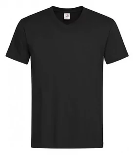 Koszulki męskie - Czarny Bawełniany T-Shirt w Serek, Męski Bez Nadruku -STEDMAN- Koszulka, Krótki Rękaw, Basic, V-neck - Stedman - grafika 1