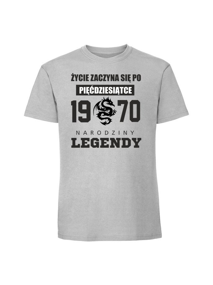 Męska koszulka z nadrukiem - 1970 Życie Zaczyna się po 50 Pastelowy szary XXL