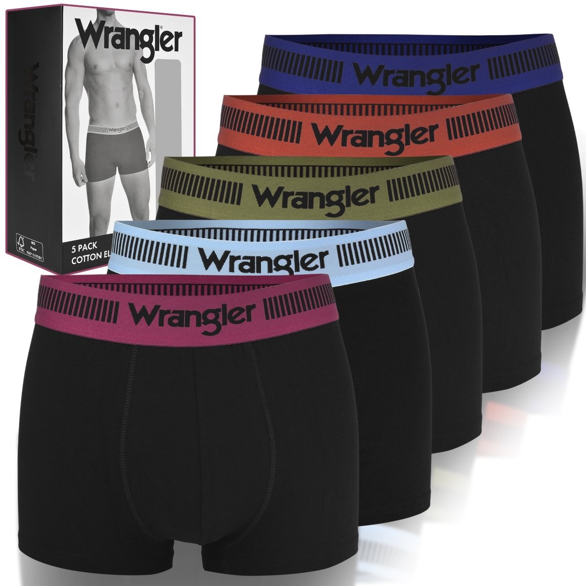 WRANGLER Bokserki Męskie TRUNK Bawełna 5 sztuk Czarne 22134 Rozmiar S