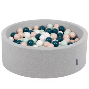KiddyMoon Suchy basen okrągły z piłeczkami 7cm jasnoszary: ciemny turkus-pastelowy beż-biały-mięta 90x30cm/300piłek Zabawka basen piankowy - Suche baseny - miniaturka - grafika 1