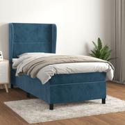 Łóżka - Łóżko kontynentalne z materacem, niebieskie, aksamit, 100x200cm Lumarko - miniaturka - grafika 1