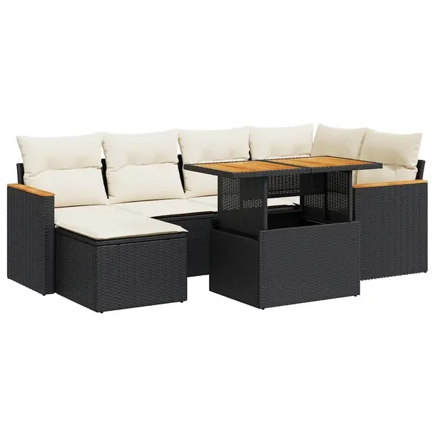 Zestaw wypoczynkowy rattan PE czarny 62x62x69cm - kremowy