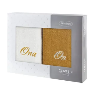 Komplet ręczników w pudełku 2 szt 50x90 On Ona srebrny musztardowy - Ręczniki Komplet ręczników w pudełku 2 szt 50x90 On Ona srebrny musztardowy - Ręczniki - miniaturka - grafika 1