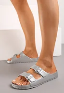 Klapki i japonki damskie - Srebrne Piankowe Klapki z Dwiema Klamerkami Tropia - miniaturka - grafika 1