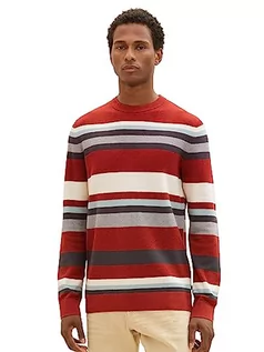 Paski - TOM TAILOR męski dzianinowy sweter w paski wykonany z bawełny, 32766-czerwona dzianinowa multi-pasek, L - grafika 1