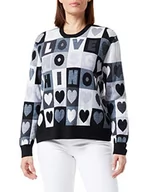 Swetry damskie - Love Moschino Damski sweter z długim rękawem z serduszkami, Multicuore/Grey, 40 - miniaturka - grafika 1