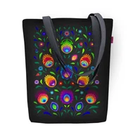 Torebki damskie - Torebka płócienna Sunny, nadruk regionany Oberek – shopperka damska, wodoodporna, zamek, mieści A4, udźwig do 10 kg, polska produkcja, ARCO Design - miniaturka - grafika 1