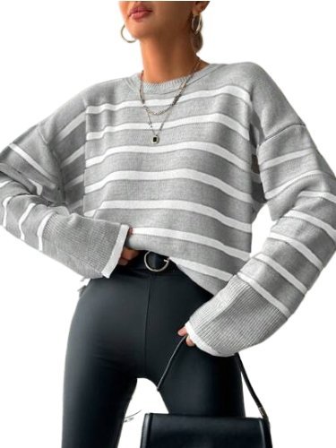 SHEIN SWETER Z DŁUGIM RĘKAWEM W PASKI DAMSKI ŁŁG