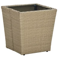 Stoły ogrodowe - Stolik herbaciany, beżowy, 41,5x41,5x44 cm, rattan PE i szkło - miniaturka - grafika 1