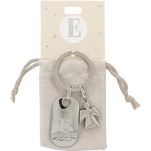 Depesche 11800-006 Srebrny brelok do kluczy z literą E i aniołem stróżem, stop cynku, w zestawie z kolorowym aksamitnym etui - Koszulki i topy damskie - miniaturka - grafika 1