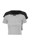 Bluzki damskie - Trendyol Women's Black-Grey-Bolzen detailing Flyillate 2-pak dzianinowa bluzka bluzka, rozmiar M - miniaturka - grafika 1