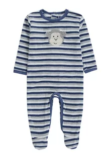Pajacyki dla niemowląt - Pajacyk niemowlęcy chłopięcy długi rękaw, niebiesko-szary w paski z małpką, Bellybutton - grafika 1