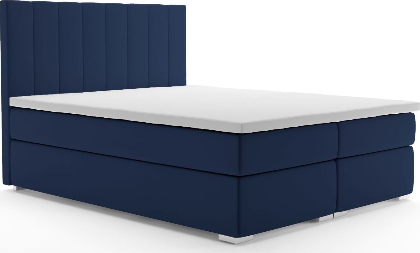 LAVERTO Łóżko kontynentalne SALIMA 160x200 granatowe velvet z pojemnikiem