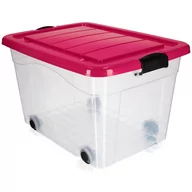 Pudła i pojemniki do przechowywania - Plastikowy pojemnik na kółkach Vado 60L, różowy - miniaturka - grafika 1