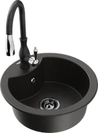 Zlewozmywaki z baterią - Mexen Diego zlewozmywak granitowy 1-komorowy z baterią kuchenną Savita, czarny/złoty metalik - 6512-75-672601-70-B - miniaturka - grafika 1