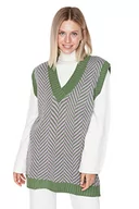 Swetry damskie - TRENDYOL Damski sweter z dekoltem w serek, w paski, oversize, sweter, zielony, L/XL, zielony, L-XL - miniaturka - grafika 1