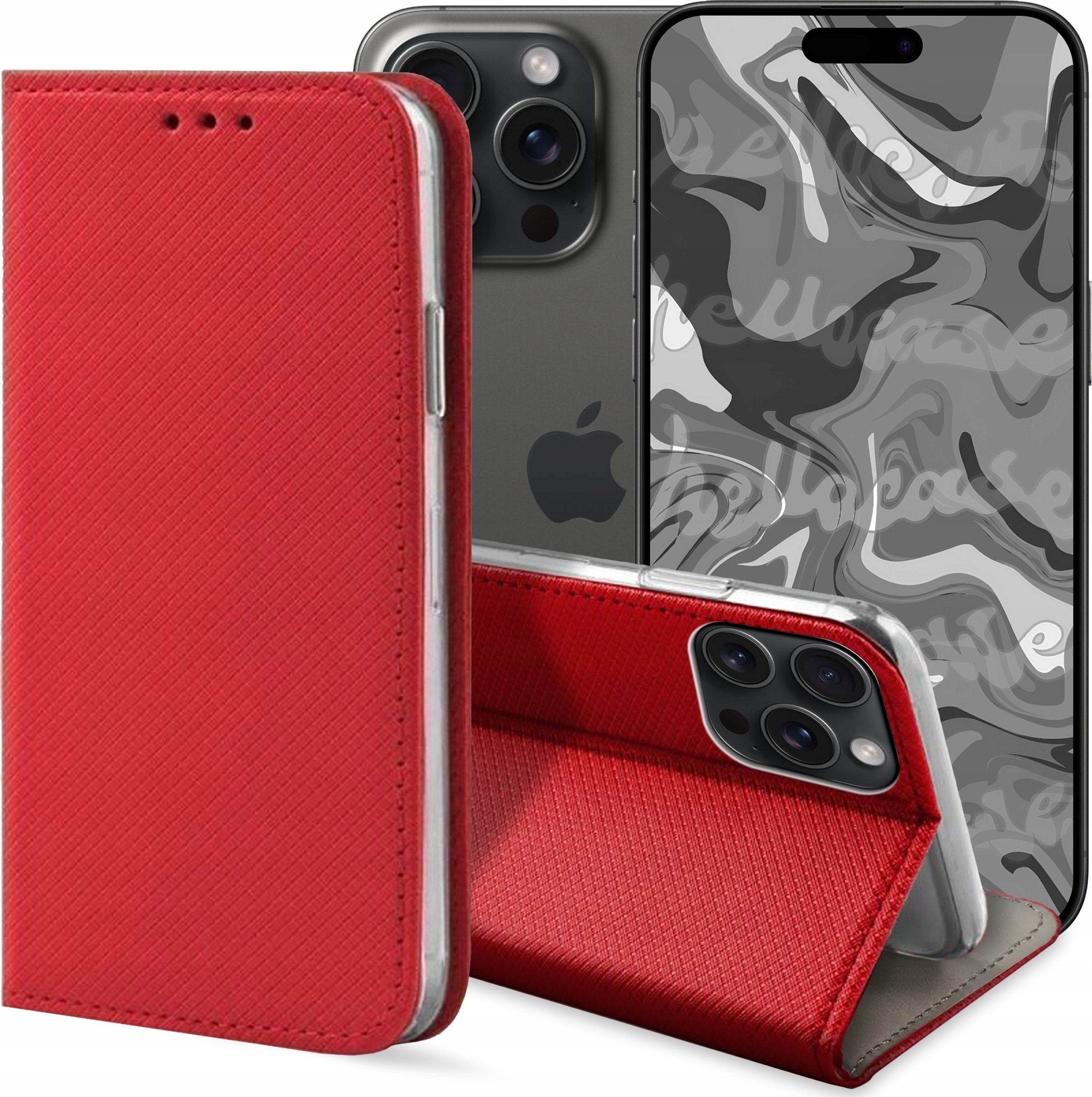 Hello Case ETUI Z KLAPKĄ DO Apple iPhone 15 Pro Max CZERWONE ZAMYKANE MAGNETYCZNE