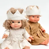 Domki dla lalek - Sukienka lniana dla Miniland 38 cm i Minikane, beżowy - miniaturka - grafika 1